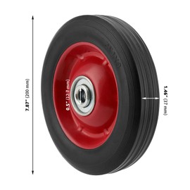 GINLANK 4 PCS 8 x 1.75 Inch Solid Rubber Tire, Black Red Solid Rubber Wheels with 1/2 Inch Axle, Hand Truck Replacement Wheels for Garden Carts, Wheelbarrows