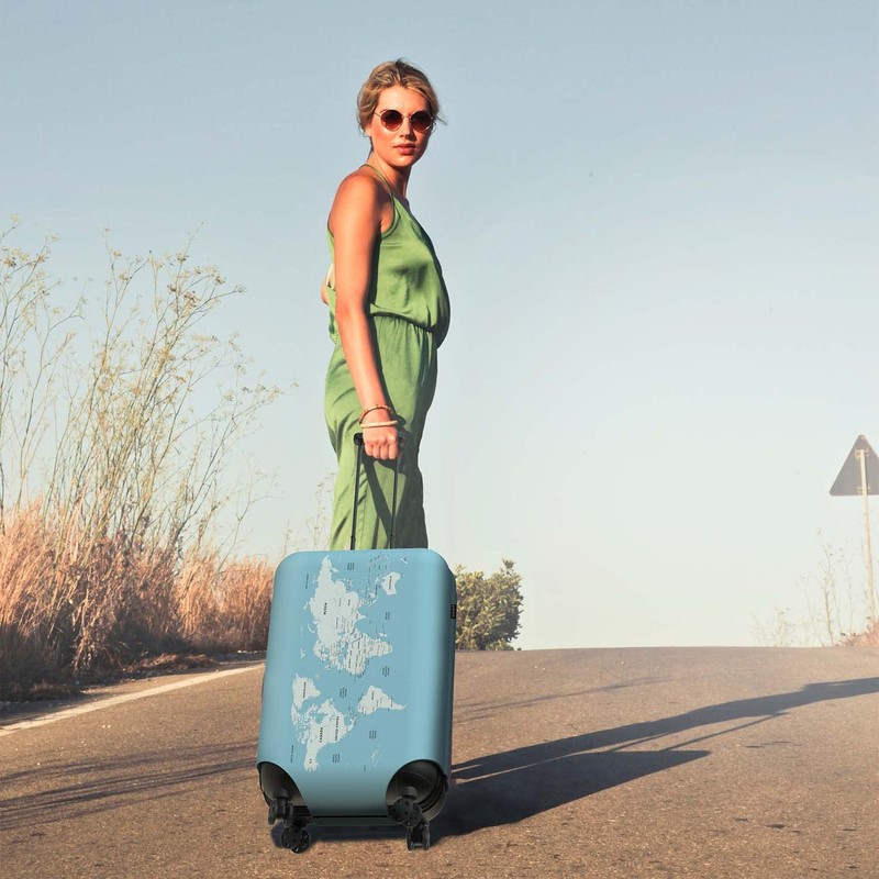 Pikkii Medium Suitcase Cover with World Map, Track Your Travels,