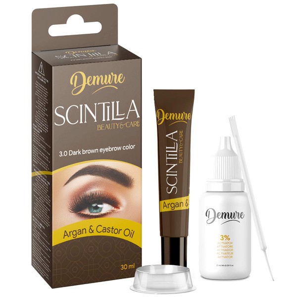 Eyebrow Tint Kit, Argan Oil and Castor Oil Dye Protects, Restores, Stimulates Eyebrow Growth (3.0 Dark Brown)