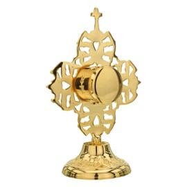 Solid Brass Reliquary with Beautiful Mesh Design on The top with a Cross - Monstrance Catholic - Small Reliquary for Relics - Relicarios Custodias Catolicos - custodia - Relicario from Keepsake Co
