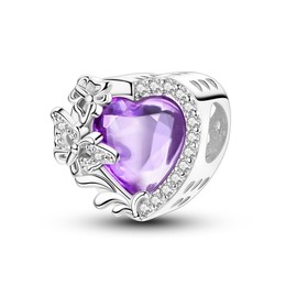 NARMO 925 Sterling Silver Purple Heart Charm for Bracelet Butterfly Charms for Bracelets