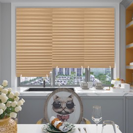 Changshade 6 Pack Temporary Window Blinds, Cut to Size Pleated Paper Shades for Indoor Windows, Stick On Self Adhesive Window Shades with 12 Clips, No Drill and Easy to Install, 36" W x 72" H, Brown