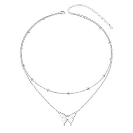 HOOHWE Butterfly Choker Necklaces for Women 925 Sterling Silver Pendant Necklace Dainty Adjustable Layering Butterfly Jewelry Gift for Women