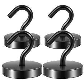 Neosmuk Magnetic Hooks, 47 kg Extra Strong Magnetic Hooks for Camping, Workshop, Locker, Clothes Hook with Neodymium Magnet for Outdoor and Cruise Accessories, Black, Pack of 4