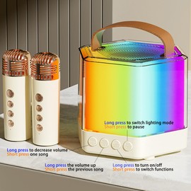 Portable Bluetooth Karaoke Speaker with 2 Wireless Mics, Mini Karaoke Machine for Kids Adults with LED Color Lights and Voice Changing Effect, for Home Birthday Party, for Girls/Boys Ages 3-12+
