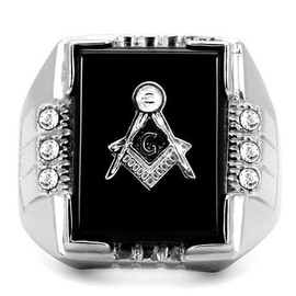 YourJewelleryBox Mens masonic ring silver military black onyx cz ring stainless steel no plating stamped signet pinky (z4)