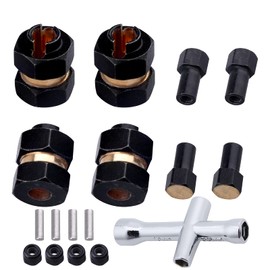 4 Pieces Brass Extended Wheel Hubs 7 mm Hex Spacers for Axial SCX24 1/24 RC Crawler Upgrades Parts & Locknuts Wrench Tool SCX24 Wheel Spacers