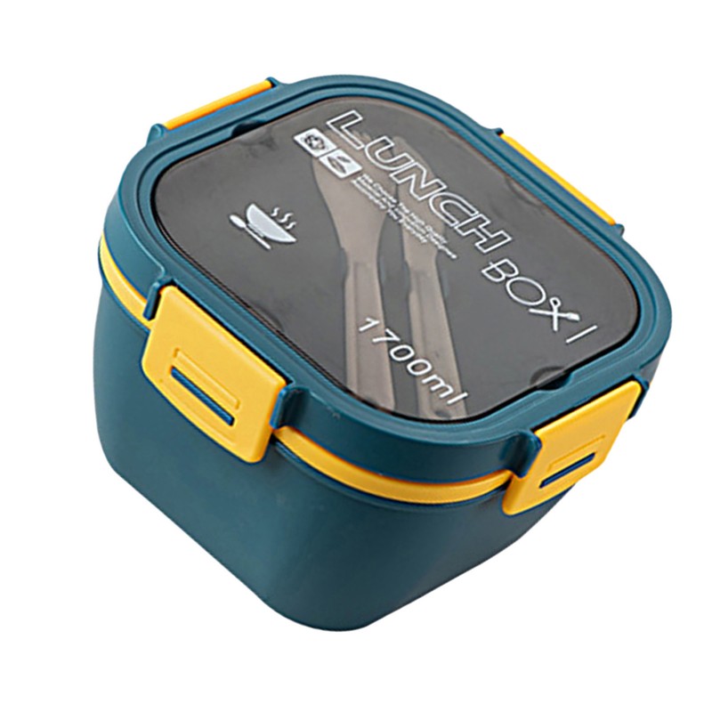 Double Layer Salad Lunch Container 4-Compartment with Sauce Container Fork