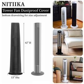 NITIIKA Tower Fan Cover, Waterproof Dustproof Fan Protective Cover -13" Dx 42" H, Oscillating Tower Fan Covers with Pocket Storage Bag Fan for Stand-up Household Bedroom Office Tower Fans, Black