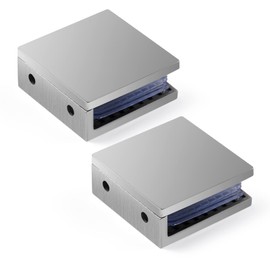 Ranbo Square Frameless Glass Clamp Connector/Shower Door Fixed Panel/Wall-to-Glass Corner Clamp,304 Stainless Steel,for 5/16" - 1/2" (8-12 mm) Thickness Glass,2 PC,Polished Chrome