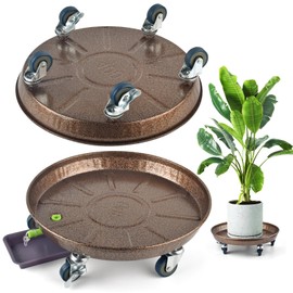 PACETAP 2Pack 15.7'' Large Plant Stand with Lockable Wheels, Heavy-Duty Plant Caddy with Casters for Indoor and Outdoor, Round Rolling Plant Stands Garden Pot Mover to Carry Potted Flower Pot