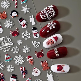 Christmas Nail Stickers Snowman Snowflakes Nail Decals 5D Embossed Nail Art Stickers Santa Claus Elk Penguin Xmas Tree Winter Nail Design Xmas Nail Art Supplies for Christmas DIY Nails Decorations