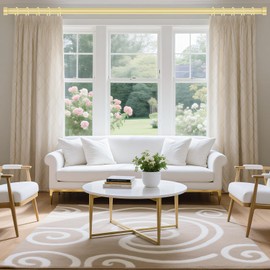 VOIIY Gold Curtain Rods for Windows 66 to 120 Inch(5.5-10 Feet),1" Diameter Drapery Rods with Modern Style End Cap Finials,Size:36-120 Inch