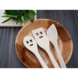 JOWE High Quality Wooden Kitchen Utensils Set of 3 Cooking Spoons and Kitchen Utensils Set Small with Woman Motif