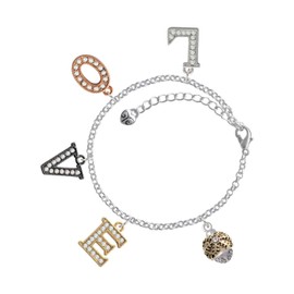 Delight Jewelry Goldtone Snowflake with Crystal Spinner Multi-Colored Crystal Love Charm Bracelet, 6+2" Extender