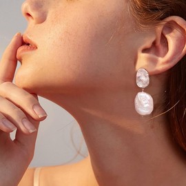 Verluluria Baroque Pearl Drop Earrings,18K or White Gold Plated Sterling Silver Pearl Earrings, 18K or White Gold Pearl Statement Earrings for Women with Exquisite Handmade Packaging,Freshwater Pearl