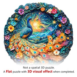 Wooden Puzzles for Adults 200 Pices, Aurora Peacock 3D Puzzles for Adults, Aurora Peacock Irregular Jigsaw Puzzles, Flat Puzzels with 3D Visual Effect, Finished Puzzle Size is 11.4 x 11.4in
