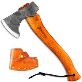 NedFoss Hippo Wooden Axe Columns, 33 cm High Carbon Steel Survival Axe with Sheath, Sharp Bushcraft Hatchet Weight 780 g, Splitting Axe, Universal Axe, Viking Hand Axe for Camping and Gardening