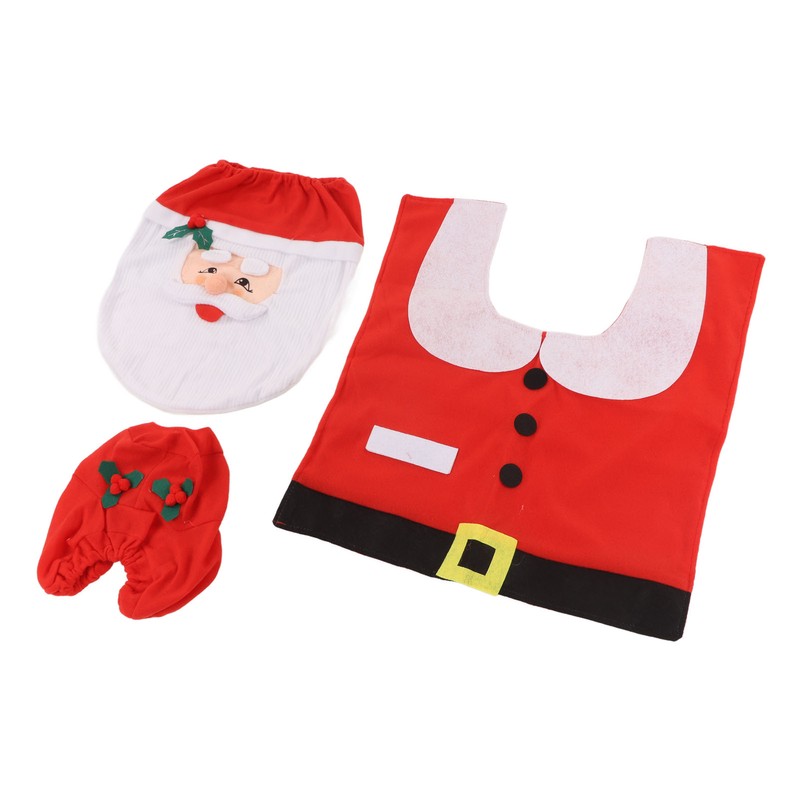 3Pcs Santa Toilet Seat Cover Rug Water And Tank Cover