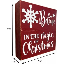 GAPLUM Christmas Handmade Rustic Wood Sign Believe in The Magic Of Christmas Snow Sign