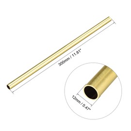 TA-VIGOR 1Pc Brass Round Tube, 12mm OD 1mm Wall Thickness 300mm Length High Strength Seamless Straight Pipe Tubing for DIY Crafts Gardening Hobby Model