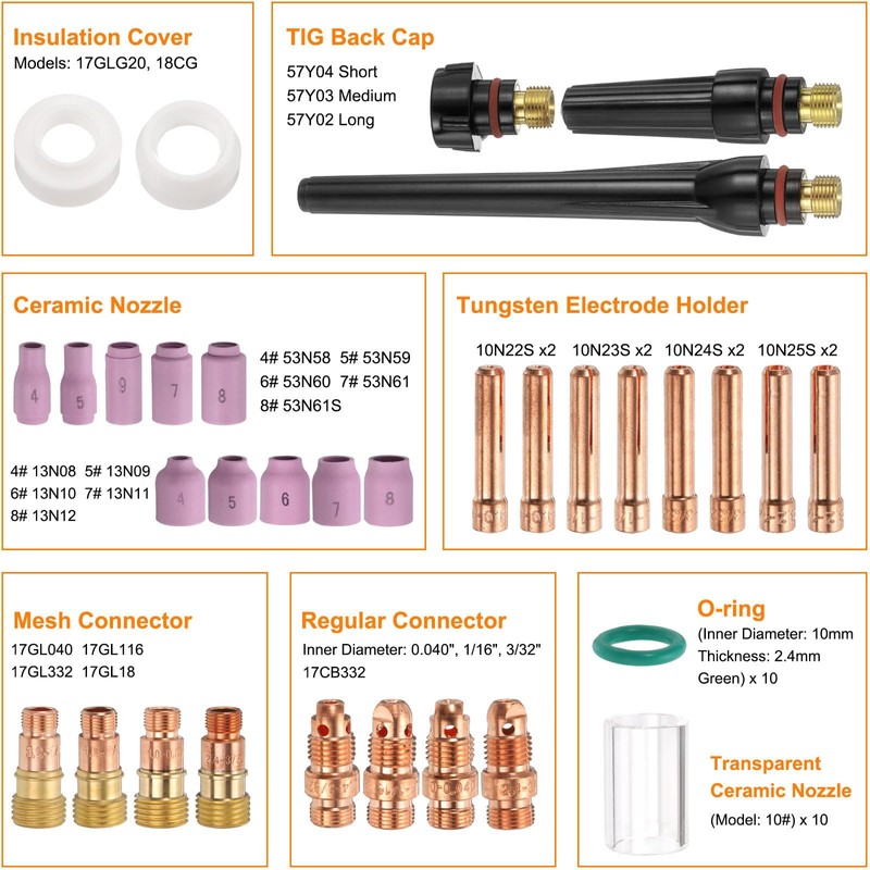 sourcing map 49pcs Tig Torch Kit for WP-17, WP-18, WP-26