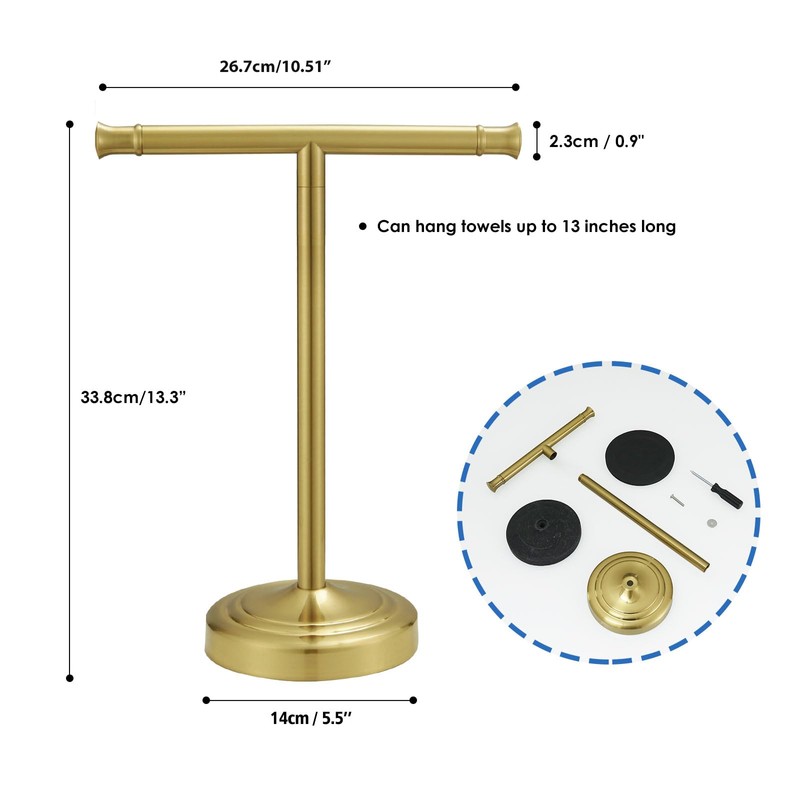 RUMOSE 13 Inch Brushed Gold Towel Stand Hand Towel Holder