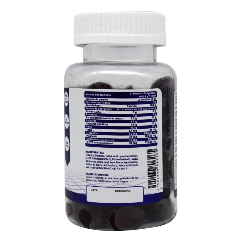 Teanina Magnesio Gaba 5-htp 60 Gomitas Uva Vidanat