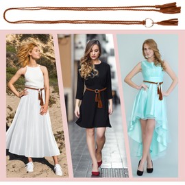 TIESOME Women's Braided Waist Belt, Fashion Waist Chain, Women's Dress Belt, Waist Belt, Thin Fringe Belt, Fringe Chain Belt for Dress, Jeans, Braided Belt, Waist Belt, Decorative Dress Belt, Camel