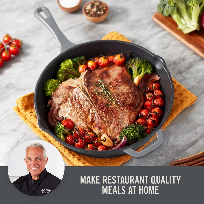 Zakarian by Dash 11 Inch Nonstick Cast Iron Skillet, Titanium