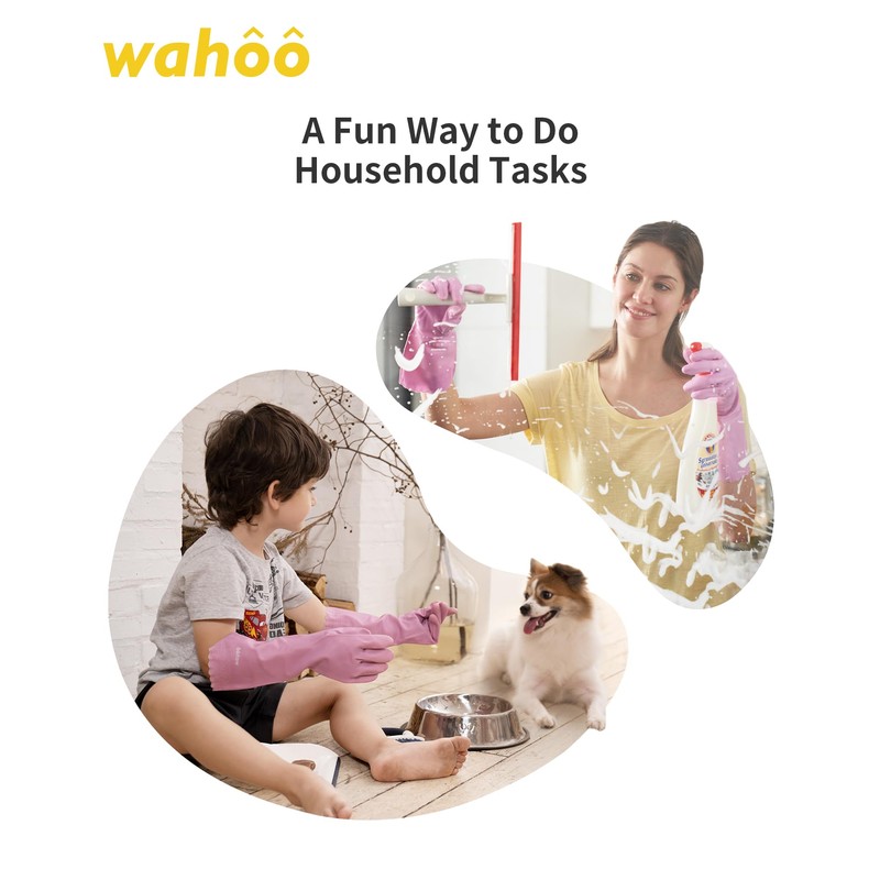 wahoo Skin-Friendly Cleaning Gloves, Reusable Dishwashing Gloves with Flocked Cotton