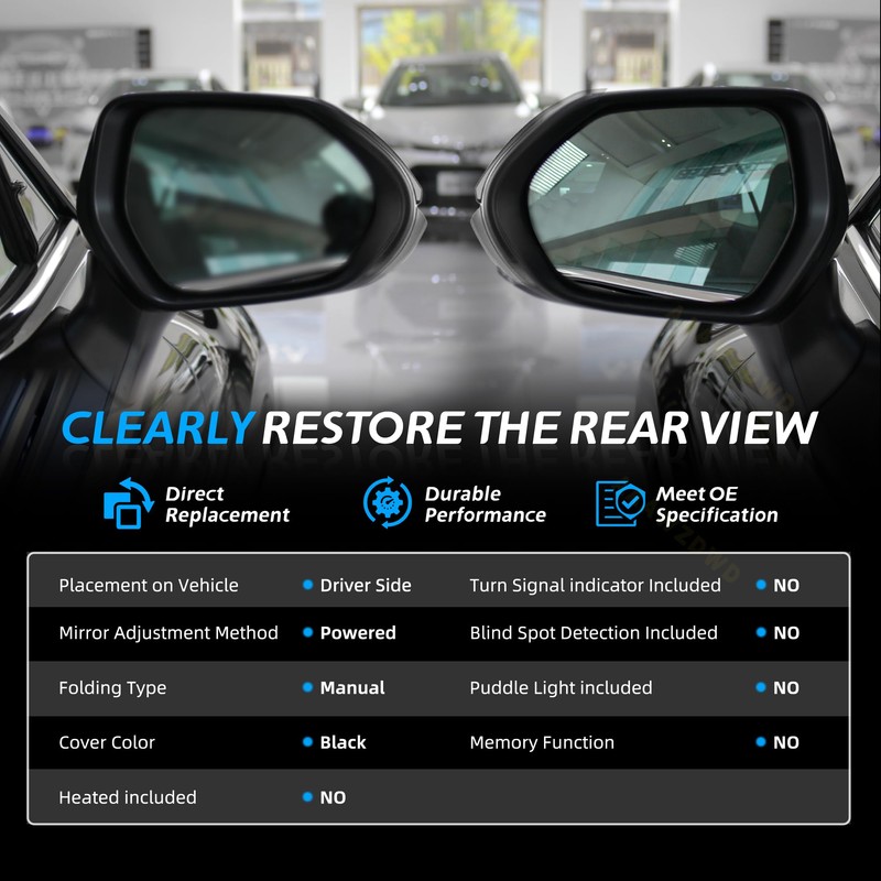 Black Left Driver Side Mirror Replacement For Toyota Corolla 2020