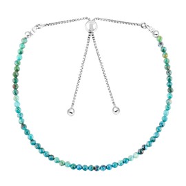 ZEMBIENCE Natural Chrysocolla Gemstones Bolo Bracelet, Micro Faceted Crystals Beads, Silver Plated, Energy Healing Stone, Adjustable Slider, Jewelry for Women, Valentine Gifts, Size 10inch