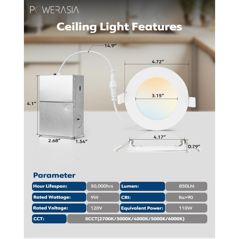 12 Pack 4 Inch Ultra-Thin LED Recessed Ceiling Light with