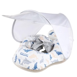 INFLATEFLY Baby Pool Float with Sun Canopy Inflatable Toddler Swimming Float with Anti-Backflip Tail Infant Pool Floaties for Ages of 6-30 Months (Camo, L)