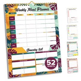 Decorably Meal Planner Pad with Grocery List Minimalist - Meal Planner for Fridge - 52 Easy Tear-Off Sheets Weekly Meal Planner Magnetic, 7x10in Spring-Bound Menu Planner for Fridge Meal Planner