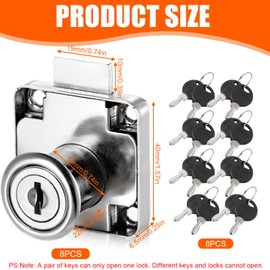 8-Piece Furniture Lock Cylinder, Cabinet Lock, Cabinet Set, Furniture Lock, Screw-On Lock with Key Set, Drawer Lock for Furniture, Cupboard, Letterbox, Drawer (Different Keys)