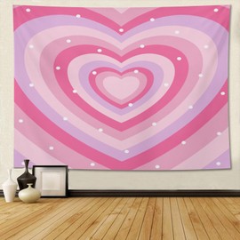 Klainlcly Cute Pink Heart Tapestry 60" X 40" Pink Aesthetic Wall Hanging Party Decorations Home Decor For Bedroom Living Room Dorm (150 X 100cm)