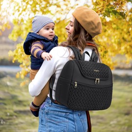 Qualyphant Small Diaper Bag Backpack, Mini Baby Bag, Breast Pump Backpack for Spectra S1 S2 Medela with Cooler Storage for Working Mom, Black