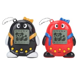NHQZ Pack of 2 Electronic Pet Game Machine, Portable Handheld Virtual Pet Toy, Animal Game Console for Adults and Children, Digital Pet Key Chain (Black/Red, B)