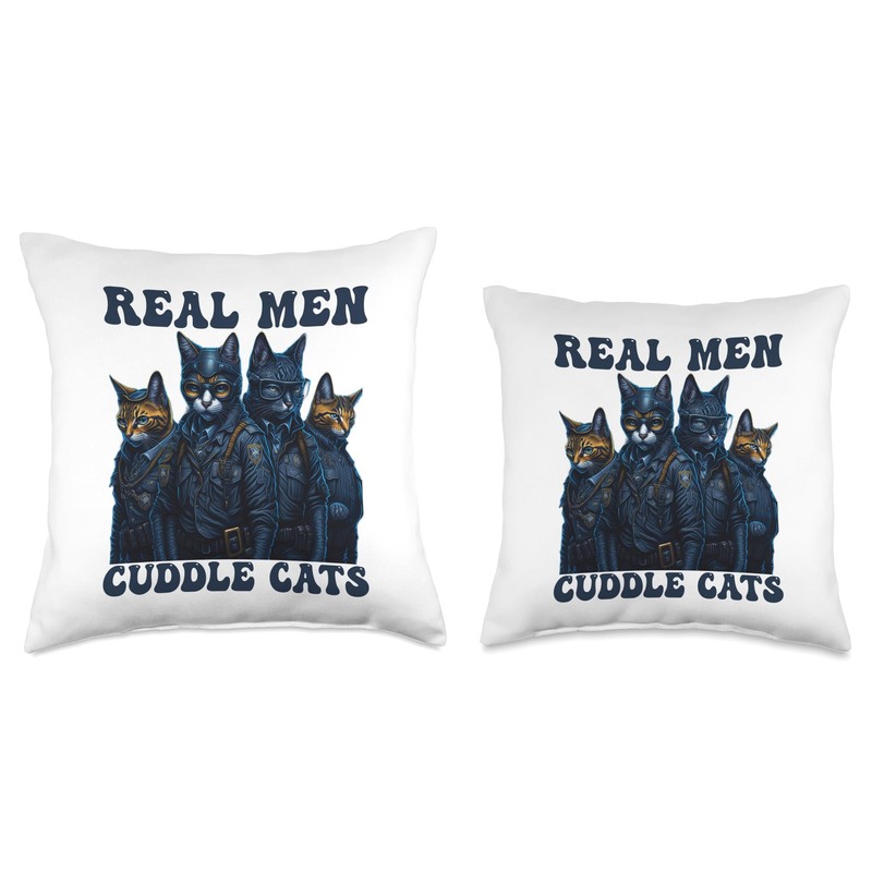 Nad-Cat Real Men Cuddle Cats Throw Pillow, 18x18, Multicolor