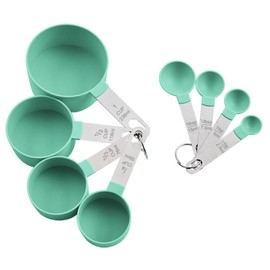 Measuring Spoons Set, 4 Measuring Cups and 4 Spoons with Stainless Steel Handle, Measuring Cups and Spoons Set Made of Plastic, Cup Measuring Cups for Kitchen Cooking Baking Measuring and Liquid