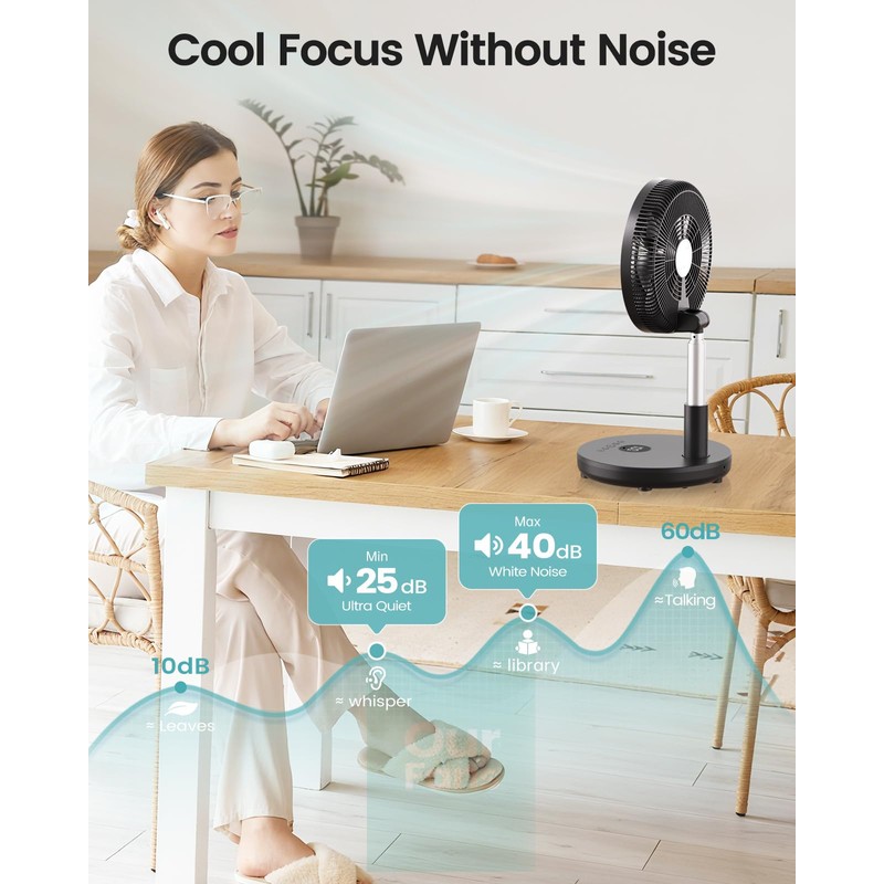 TriPole Foldable Standing Fan 12" Portable Rechargeable Battery Pedestal Fan