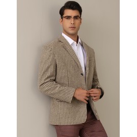 Lars Amadeus Men's Classic Fit Business 2 Button Plaid Sport Coat Houndstooth Blazer, Braun