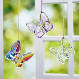 KANPURA 3pcs Crystal Butterfly Ornaments Glass Figurine Animal Collectible Hanging Ornaments for Valentine's Day, Mother’s Day, Home Decor Lucky Butterfly Gifts for Women