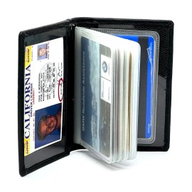 kelvinrolenleathercollection Genuine Leather Business Card Organizer Plastic Insert ID Credit Card Holder