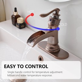 BATHLAVISH Copper Bathroom Faucet, Farmhouse Bathroom Faucet, Waterfall Bathroom Sink Faucet, Single Hole Single Handle Vintage Antique Lavatory Vanity with Pop Up Drain with Overflow