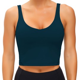 Wjustforu Women's Tank Top Padded Sports Bra Running Workout Yoga Crop Top (Small, Dark Blue Green)