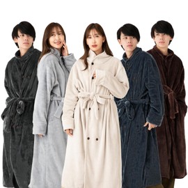 HOME COCCI Wearable Blanket, Men's, Women's, Washable, Winter, Warm, Room Wear, Warm, Flannel, Anti-Static, Fluffy, Washable, Extra Thick, Microfiber, Length 49.2 inches (125 cm), Ash Gray