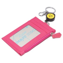 KOYOKOMA Pass Case, IC Card Case, Commuter Pass Case, Nico-chan Mark, Extendable, Key Reel, Key Chain, Includes Key Chain, For Work or School Commutes, Coin Pocket, Magenta